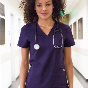 Figs purple three pocket scrub top